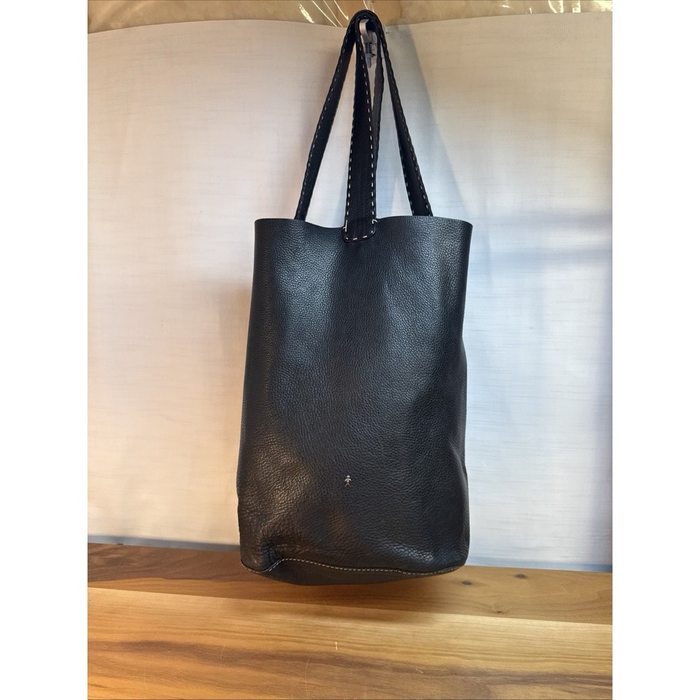HENRY BEGUELIN Black Leather Large Hobo Tote Slouchy Shopping Bag Omino Logo